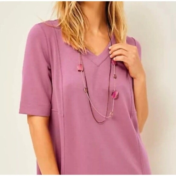 J. Jill Pure Jill Double Knit Seamed Tunic XL Dusty Pink V-Neck A-Line Modest - Picture 1 of 6